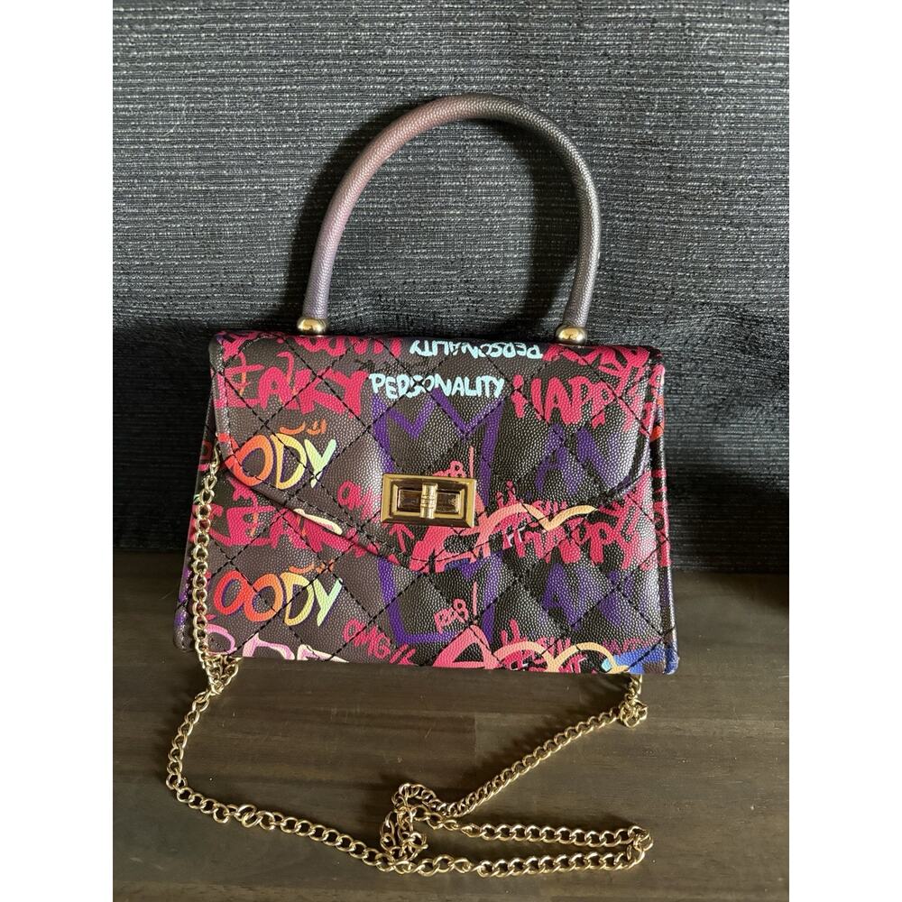 Trendy Women’s Purse Colorful Graffiti Clutch Shoulder Chain Chic Handbag New